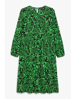 Jurk Met Zwierige Groene Retroprint Alledaagse jurken in maat XXS. Kleur: Green retro floral swirls