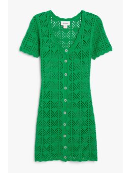 Groen Gebreid Jurkje Met Korte Mouwen Donkergroen Alledaagse jurken in maat L. Kleur: Dark green