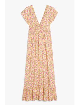 Zwierige Gele Maxi-jurk Met Bloemen Bloemenprint Alledaagse jurken in maat M. Kleur: Yellow floral