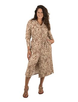 Beige/bruin travelstof zebraprint jurk van