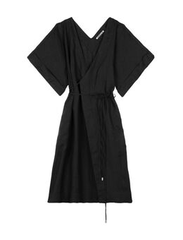 Cord linen wrap dress Black