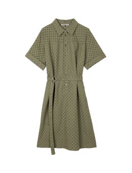 Broderie cotton shirt dress Deep lichem green