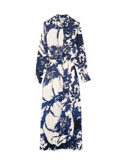 Viscose maxi jurk met bloemen Classic navy / ecru