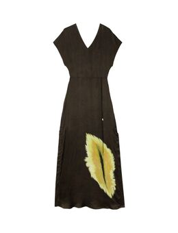 Deep v feather dress Forest night/palm