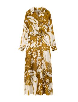 Viscose maxi jurk met bloemen Golden ochre / crema