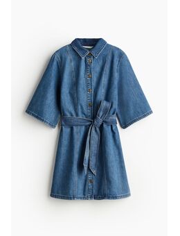 H & M - Denim jurk met strikceintuur - Blauw