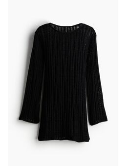 H & M - Gebreide mini-jurk met laddersteekdetails - Zwart