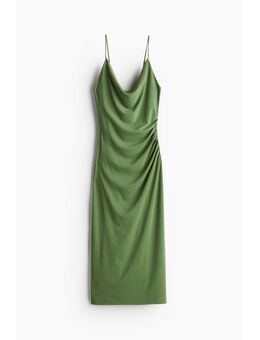 H & M - Gedrapeerde jurk met watervalhals - Groen