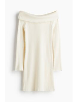 H & M - Ribgebreide off-the-shoulderjurk - Wit