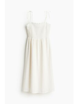 H & M - Gesmokte jurk met strikbandjes - Wit