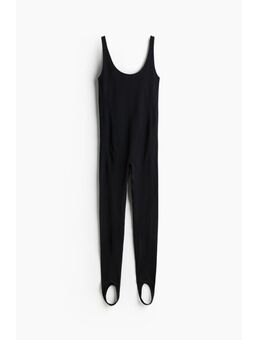 H & M - Geribde catsuit met voetlussen - Zwart