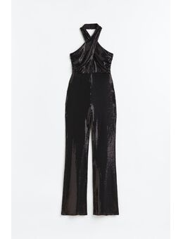 H & M - Glitterende halterjumpsuit - Zwart