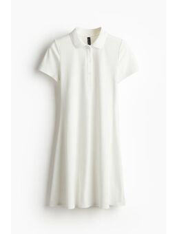 H & M - Geribde jurk met kraag - Wit
