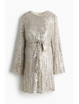 H & M - MAMA Sequined tie-belt dress - Beige