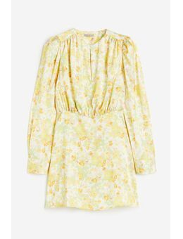 H & M - Ingerimpelde satijnen jurk - Geel