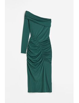 H & M - Gedrapeerde off-the-shoulderjurk - Groen