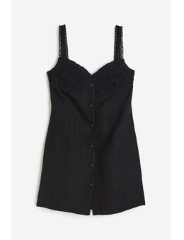 H & M - Linnen mini-jurk met applicaties - Zwart