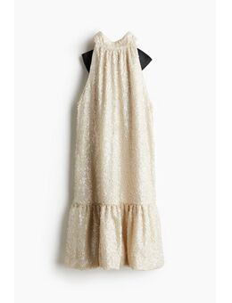 H & M - Paillettenjurk met strik - Beige