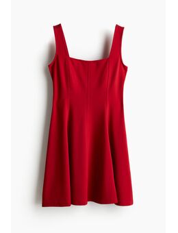 H & M - Tricot jurk met vierkante hals - Rood