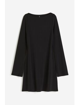 H & M - Tricot jurk met boothals - Zwart