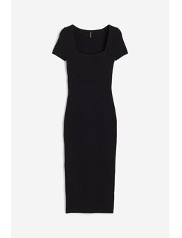 H & M - Ribgebreide midi-jurk - Zwart