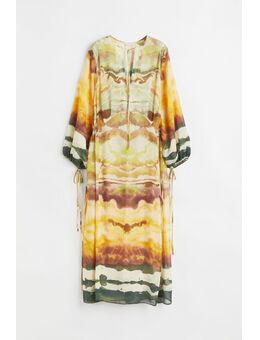 H & M - Gedessineerde jurk met strikbandjes - Beige