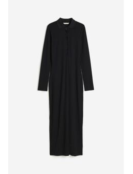 H & M - Tricot jurk met kraag - Zwart