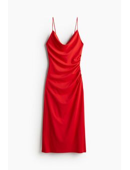 H & M - Gedrapeerde jurk met watervalhals - Rood