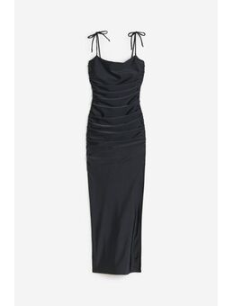 H & M - Satin Ruched Slip Maxi Dress - Zwart