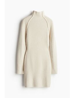 H & M - Ribgebreide jurk met turtleneck - Beige