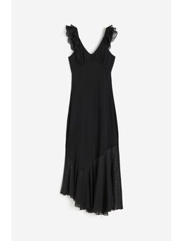 H & M - Frill-trimmed mesh dress - Zwart