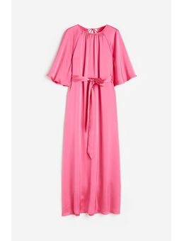 H & M - Satijnen jurk met strikband - Roze