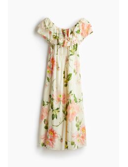 H & M - Off-the-shoulderjurk met volant - Beige