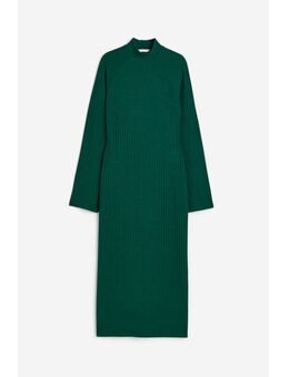 H & M - Geribde jurk met turtleneck - Groen