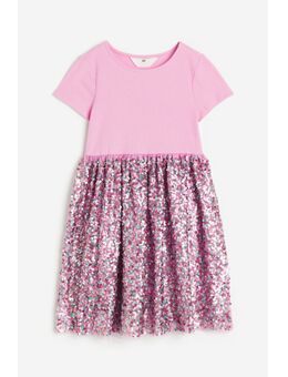 H & M - Tricot jurk met pailletten - Roze