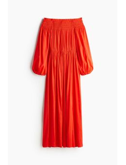 H & M - Off-the-shoulderjurk met smokwerk - Oranje