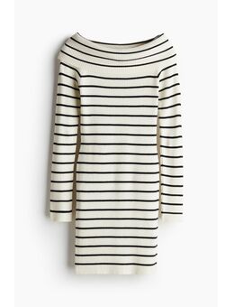 H & M - Ribgebreide off-the-shoulderjurk - Wit