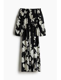 H & M - Off-the-shoulderjurk met smokwerk - Zwart