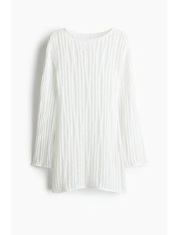 H & M - Gebreide mini-jurk met laddersteekdetails - Wit