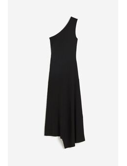 H & M - Ribgebreide one-shoulderjurk - Zwart