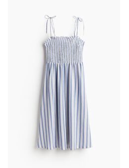 H & M - Gesmokte jurk met strikbandjes - Wit