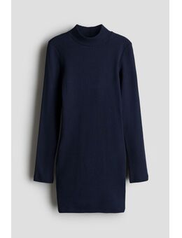 H & M - Geribde jurk met turtleneck - Blauw