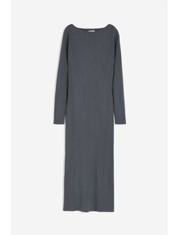 H & M - Ribgebreide jurk van zijdemix - Grijs