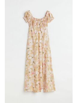 H & M - Gebloemde jurk met pofmouwen - Beige