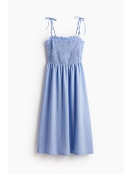 H & M - Gesmokte jurk met strikbandjes - Blauw
