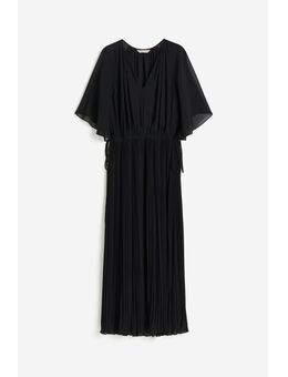 H & M - Geplooide jurk met strikbandjes - Zwart