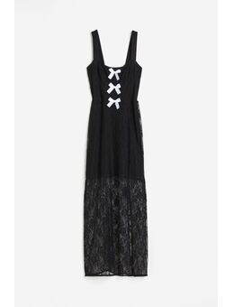 H & M - Kanten maxi-jurk met strikdetail - Zwart