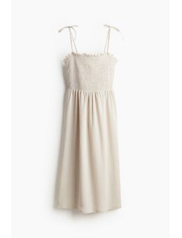 H & M - Gesmokte jurk met strikbandjes - Beige