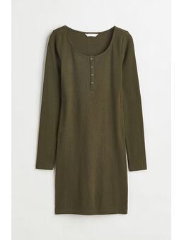 H & M - Tricot jurk met knoopsluiting - Groen
