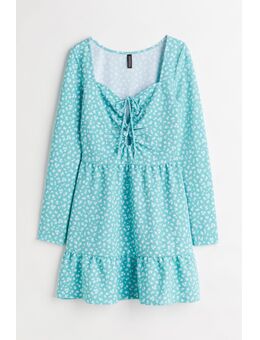 H & M - Tricot jurk met rijgdetail - Turquoise